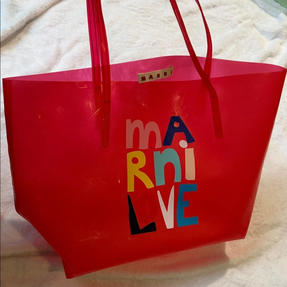 Marni Red Multicolor Lettering Tote - Picture 1 of 4
